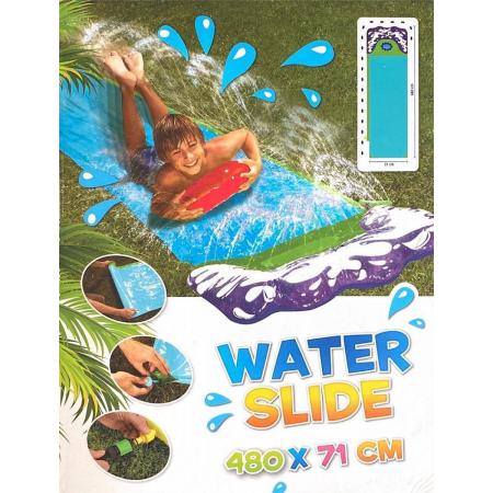 WDMT® Waterglijbaan | Glijbaan buitenspeelgoed | Buikschuifbaan | 480 * 71 cm | Buiten speelplezier | Blauw